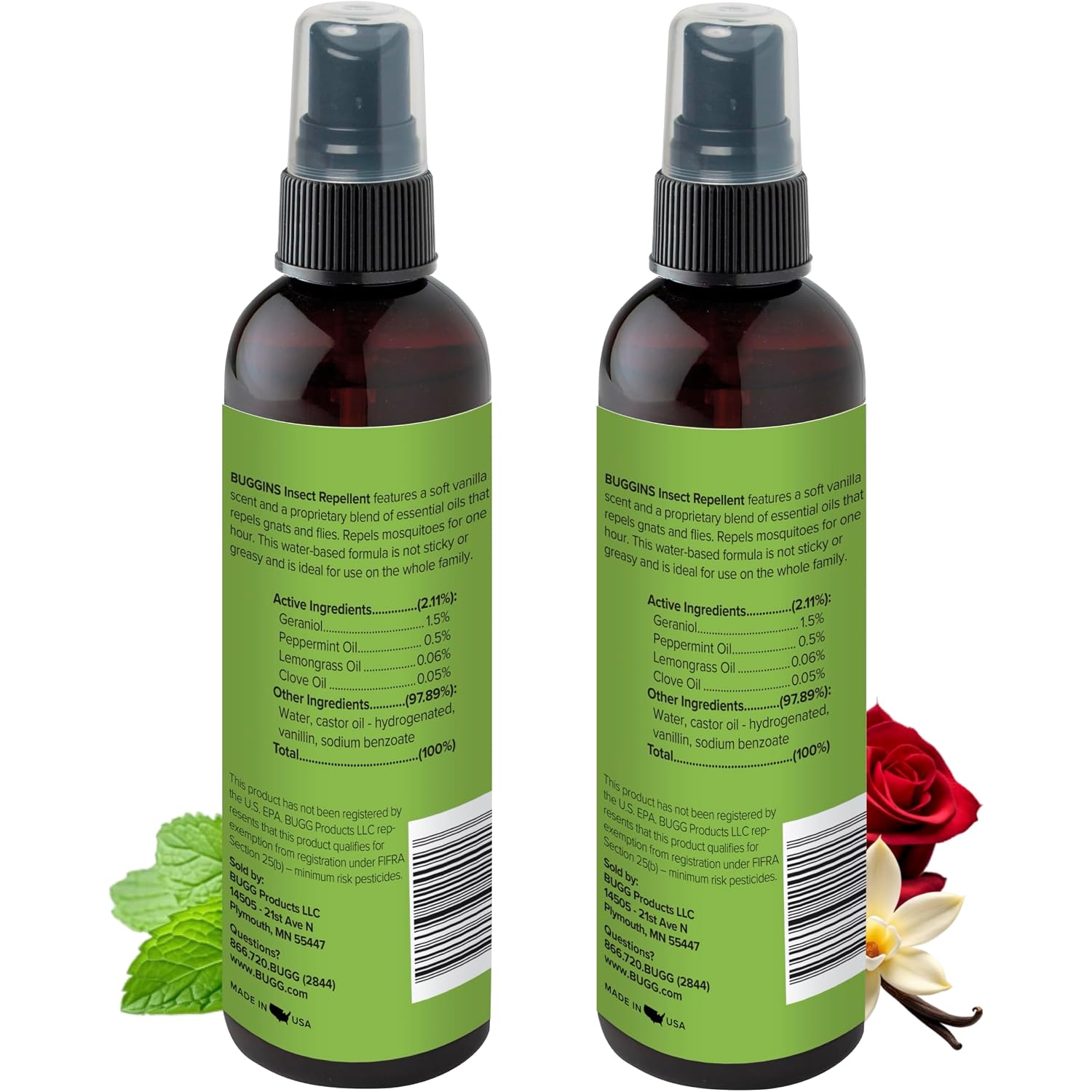 Original Insect Repellent - 4 Oz Pump Spray Bottle - 2 Pack | Repels Gnats, Mosquitoes & No-See-Ums, Deet Free, Non-Greasy, Vanilla Mint Rose Scent, Non-Sticky