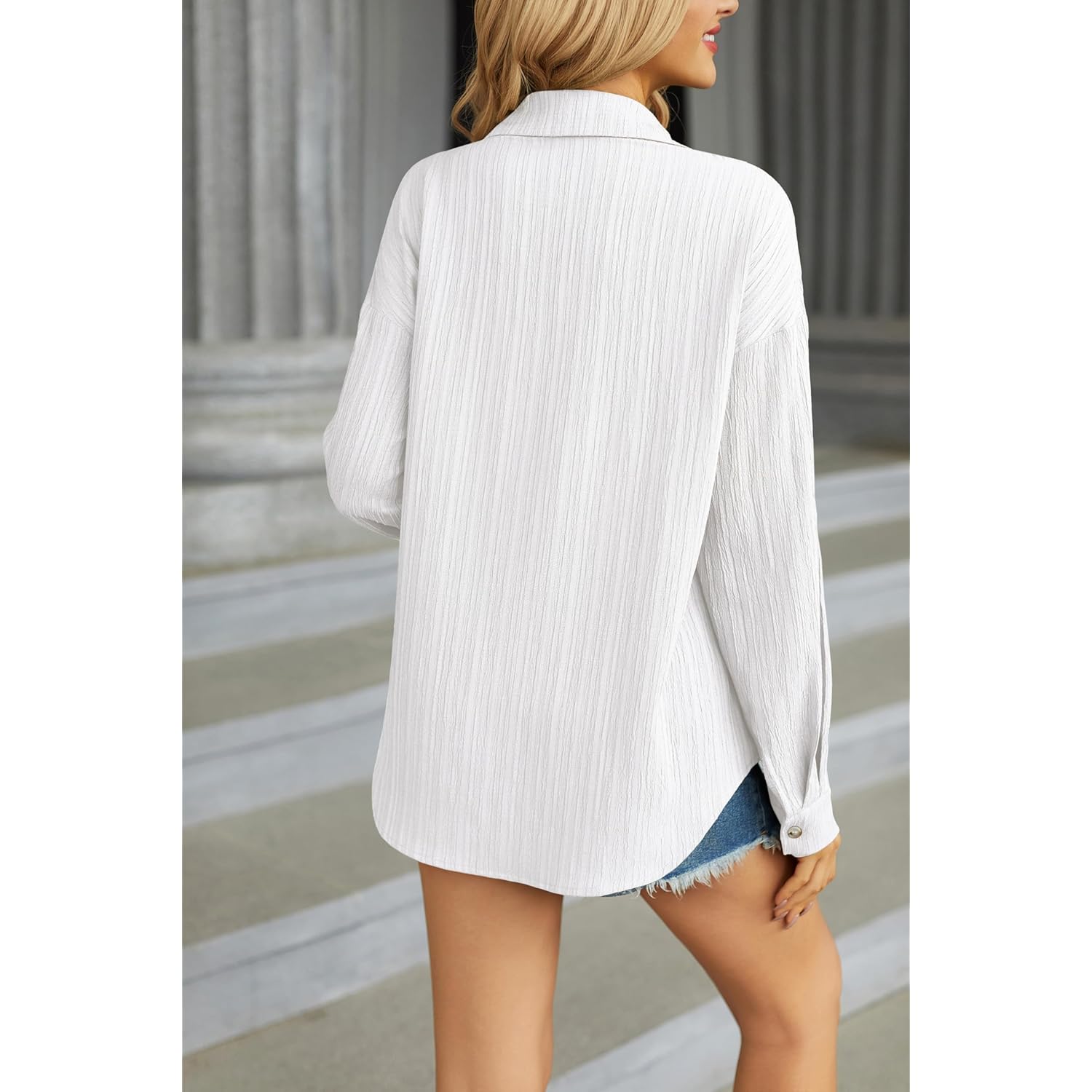 Womens Button Down Shirts Long Sleeve Dress Shirt Textured Collared Work Blouse Dressy Casual Tops with Pocket
