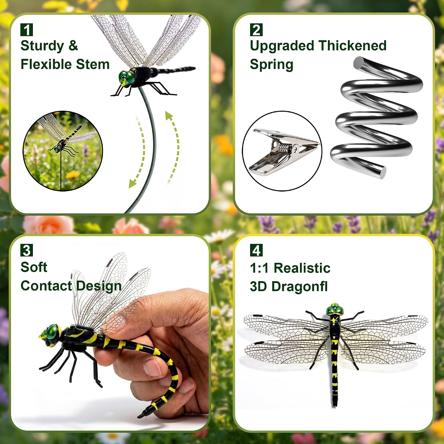 12 Pack 3D Dragonfly Clips, Fake Dragonflies With Stakes, Realistic Plastic Dragonfly Garden Decorations, Fly Deterrent Clips For Hats, Pets, Horses, Deer, Yard, Patio, Indoor & Outdoor Decor