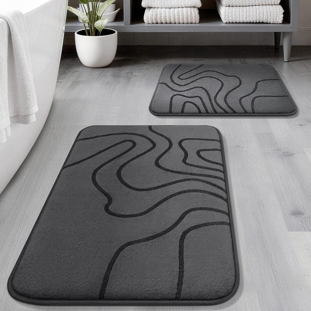 Memory Foam Bathroom Rugs Sets 2 Piece - Extra Thick Ultra Soft Absorbent Bath Mat Set, Non-Slip Machine Washable Bath Rugs For Bathroom, Tub & Shower, Home Decor (32"X20"+24"X17", Dark Grey)