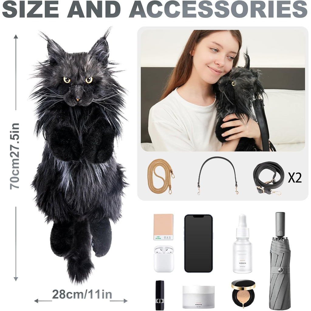Chongker Cat Shaped Backpack - Handcrafted Stuffed Animals Plush Bag with Adjustable Shoulder, Crossbody, and Handbag Straps (MaineCoon Cat)