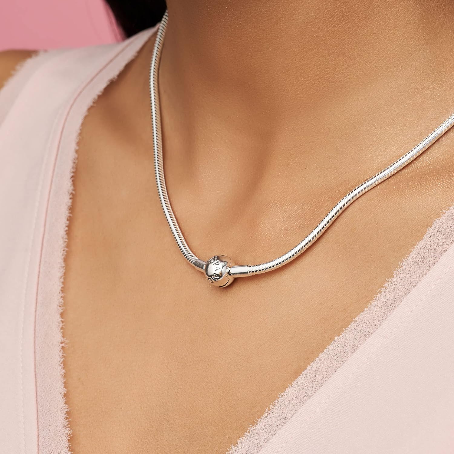 Pandora Classic Snake Chain Charm Necklace - Gift for Her - Sterling Silver with Embossed Ball Clasp Necklace - With Gift Box