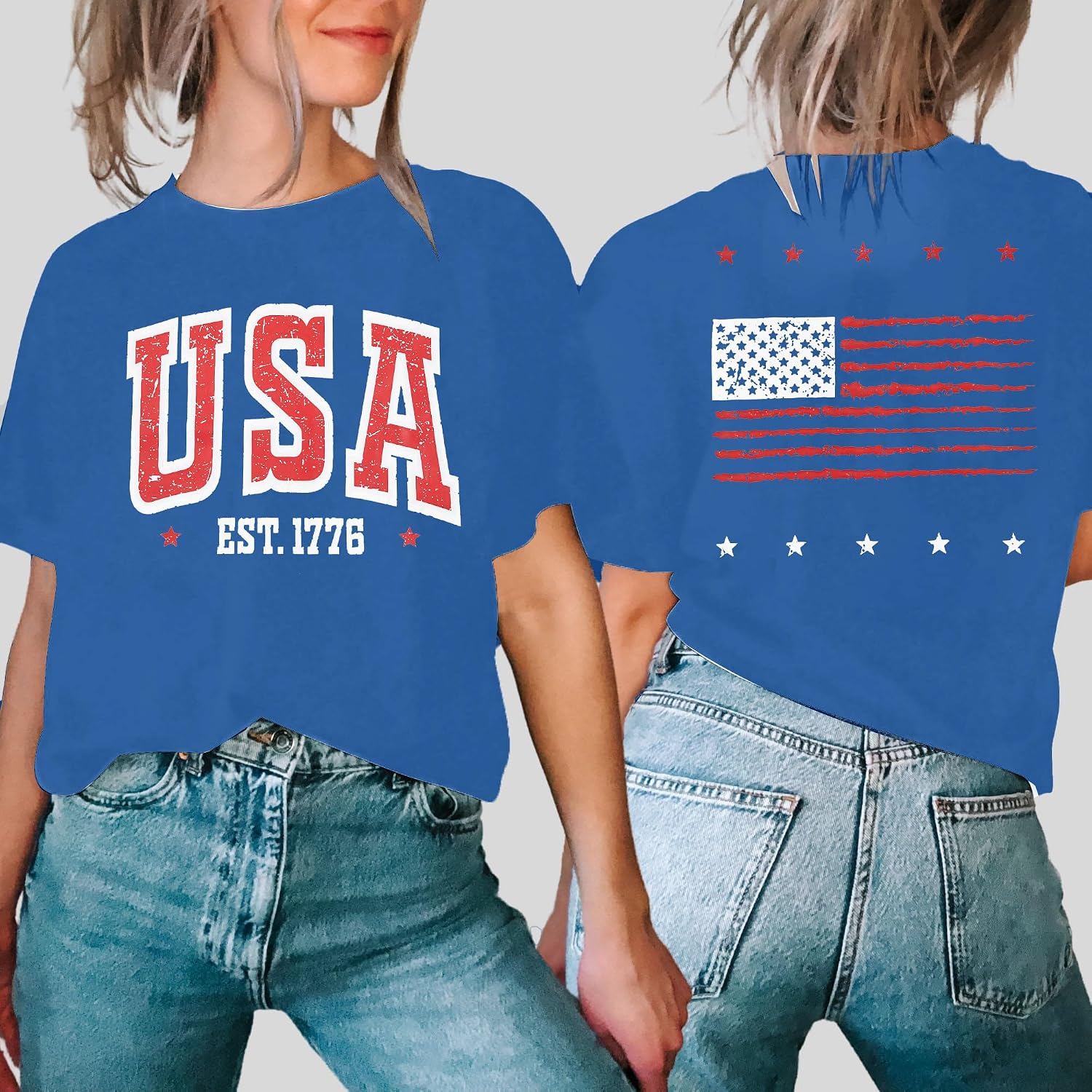 USA T-Shirt for Women USA World Soccer Shirt Vintage American Flag 250th Graphic Tee Tops