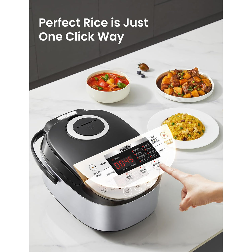 Comfee' Rice Cooker 12 Cups Cooked/6 Cups Uncooked, Portable Non-Stick Rice Maker, Japanese Rice Cooker With Fuzzy Logic Technology, 24-Hour Timer Delay, 11 Presets, Steamer, Fast Cooker, Grain Cooker, Black