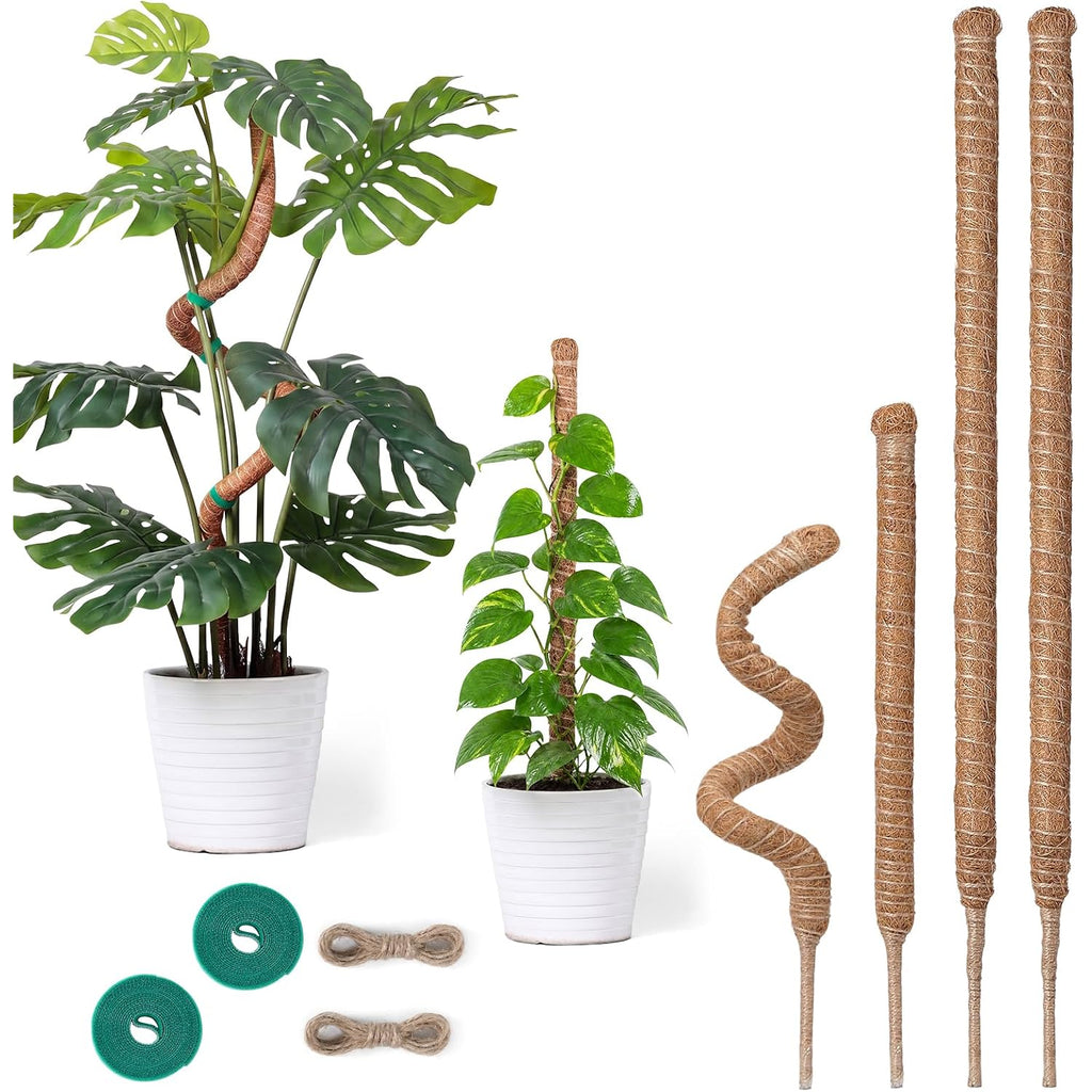 4 Pack Moss Pole Monstera Plant Support, 2 Pack 28" & 2 Pack 48" Bendable Plant Stakes Made Of Real Coco Coir Support For Climbing Indoor Plants, Tall Moss Stick Trellis For Potted Climbers