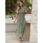 Anrabess Womens Summer Floral Maxi Dress Casual V Neck Short Sleeve Chiffon Boho Flowy Beach 2026 Wedding Guest Long Dresses