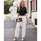 Button Down Shirts for Women Fitted Short Sleeve Dress Shirt Collared Blouses Work Tops Wrinkle Free