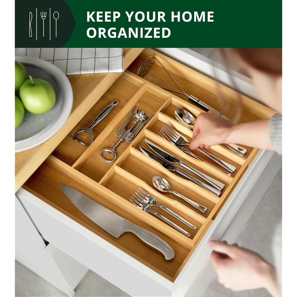 ROYAL CRAFT WOOD Luxury Bamboo Kitchen Drawer Organizer - Silverware Organizer, Utensil Holder & Cutlery Tray Drawer Dividers for Flatware (9 Slot, Natural)