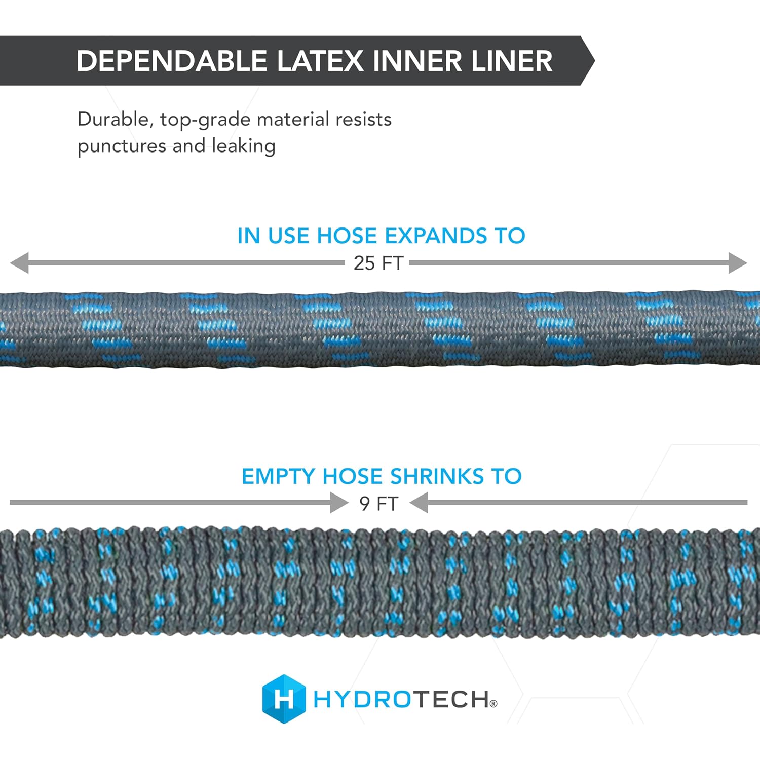 Hydrotech 25 Ft Expandable Burst-Proof Garden Hose, 5/8 In Diameter | Patented Force Control Technology Delivers Lightweight, Kink-Free Flexibility, Compact Storage And Dependable Durability.