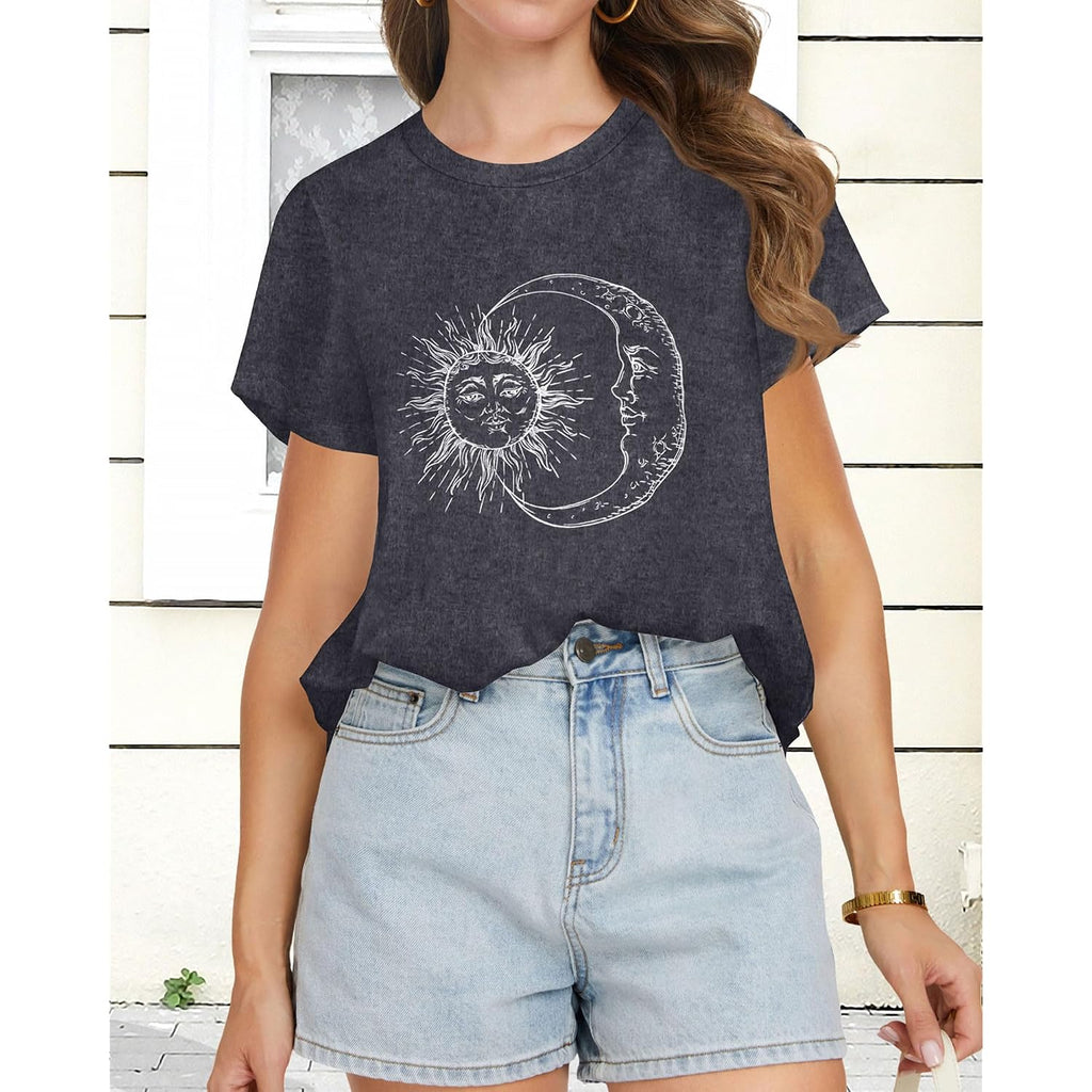 T Shirts for Women Summer Short Sleeve Crewneck Casual Cute Graphic Basic Tees Tops 2026 A Deep Grey Moon