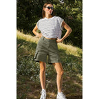 Bermuda Shorts for Women Cargo Shorts Knee Length 6 Pockets Elastic Waist Long Shorts for Summer Casual