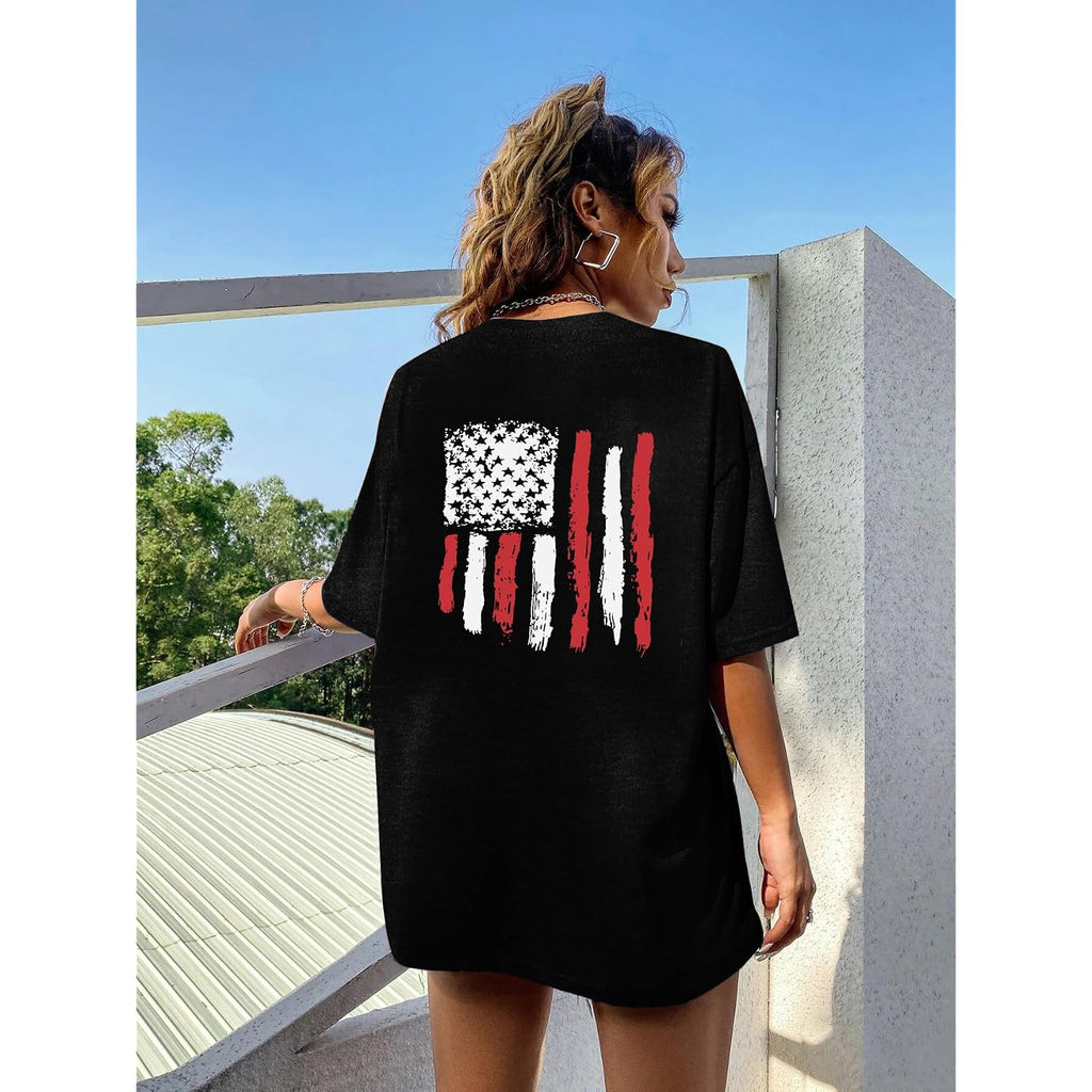 Red White and Blue Shirts for Women 4th of July Shirts Oversized USA American Flag Shirt Patriotic Short Sleeve Tee Tops