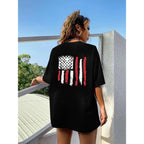 Red White and Blue Shirts for Women 4th of July Shirts Oversized USA American Flag Shirt Patriotic Short Sleeve Tee Tops