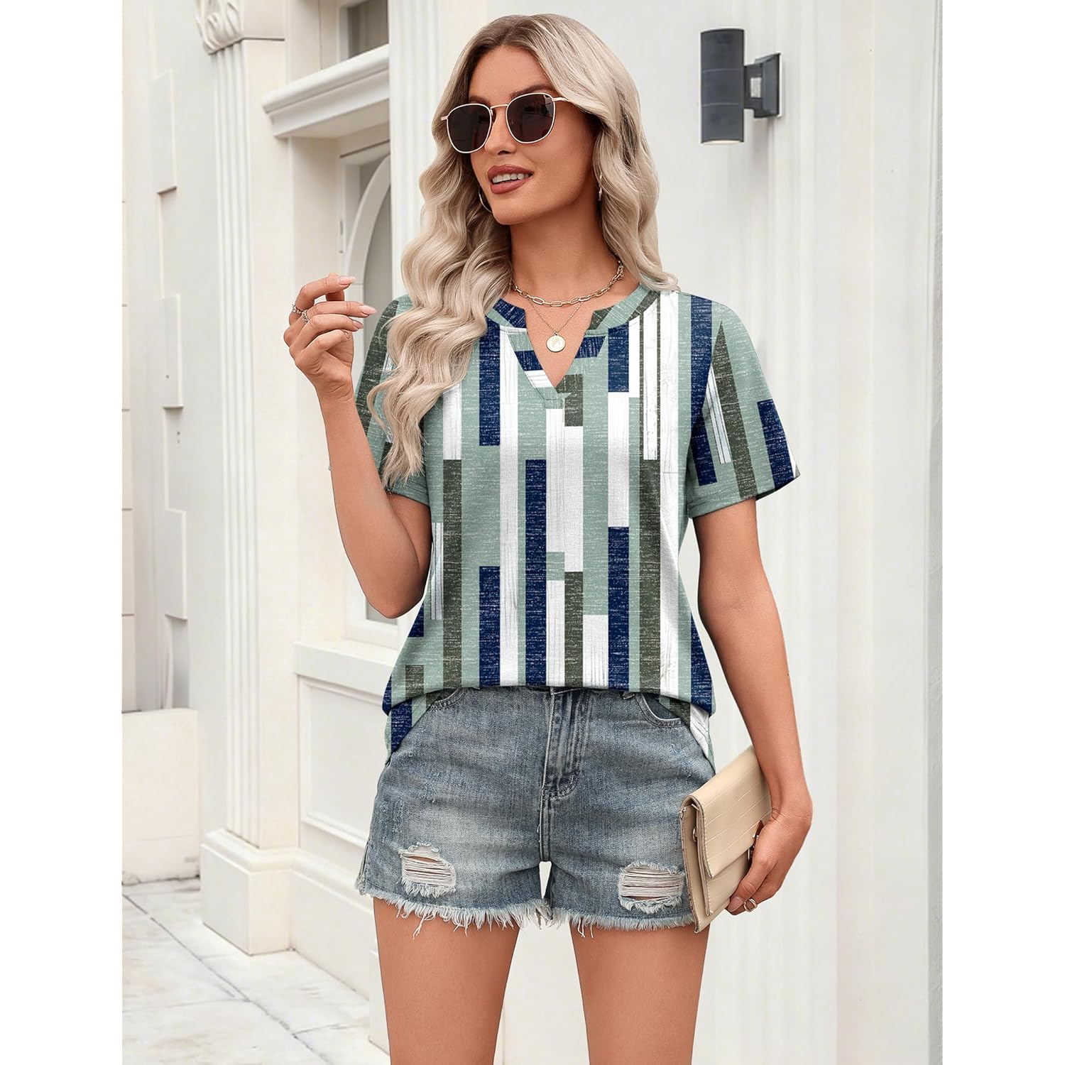 Womens Tops Short Sleeve V Neck Tee Shirts Cute Dressy Casual Clothing Business Work Blouse
