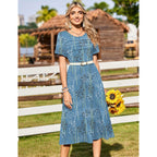 Zeagoo Womens Casual Dresses For Summer Short Sleeve Flare Midi Dress Loose Beach Sundress Pleated Front Dress With Pockets