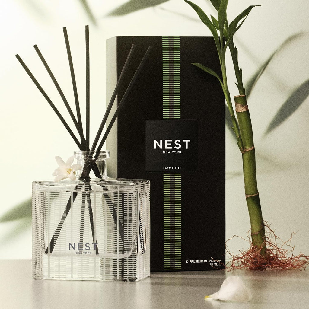 Nest New York Reed Diffuser, Bamboo - 5.9 Fl Oz - Fragrance For Up To 90 Days - Reusable, Refillable Glass Holder - Includes 8 All-Natural Reed Sticks - Flame Free