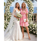 Womens Summer Ruffle Short Sleeve Dress V Neck Flowy Chiffon Layers Boho Dresses