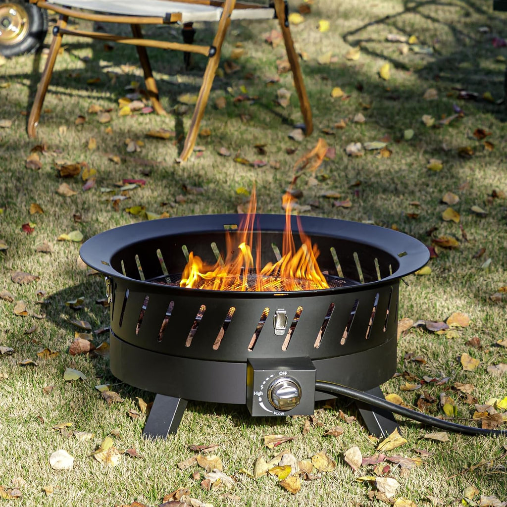 Econook 24 Inch Portable Propane Fire Pits With Grill, Gas Fire Pit Bowl For Outside With Lid & Handle, Smokeless Gas Firebowl,Propane Firepit For Camping, Patio, Yard, Garden