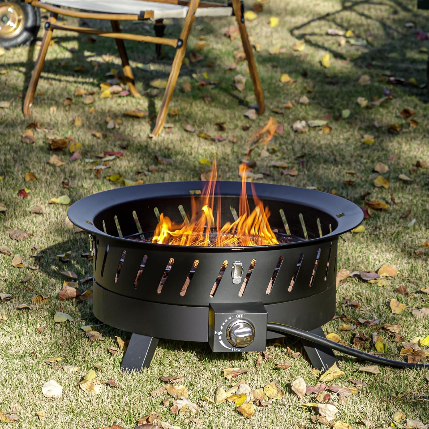 Econook 24 Inch Portable Propane Fire Pits With Grill, Gas Fire Pit Bowl For Outside With Lid & Handle, Smokeless Gas Firebowl,Propane Firepit For Camping, Patio, Yard, Garden