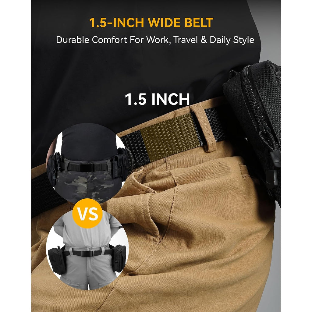 Chaoren 1.5" Nylon Ratchet Belts For Men - Adjustable Casual Work Belt With Slide Buckle - Trim To Fit
