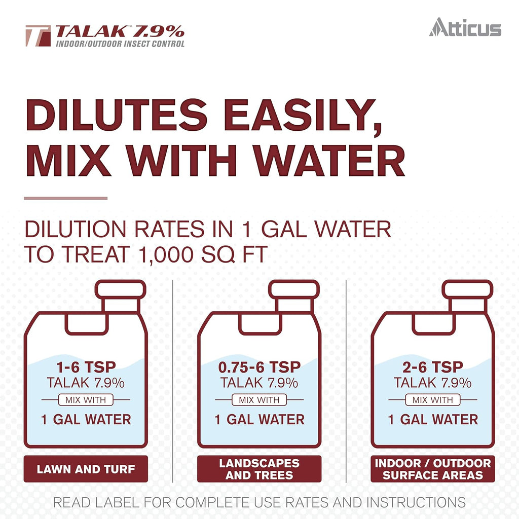 Atticus Talak 7.9% Indoor/Outdoor Bifenthrin Insecticide Concentrate (1Gal) | Control Ants, Mosquitoes, Cockroaches, Spiders, Armyworms, And 70+ More Pests, Measuring Made Easy With Tip 'N Measure Bottle