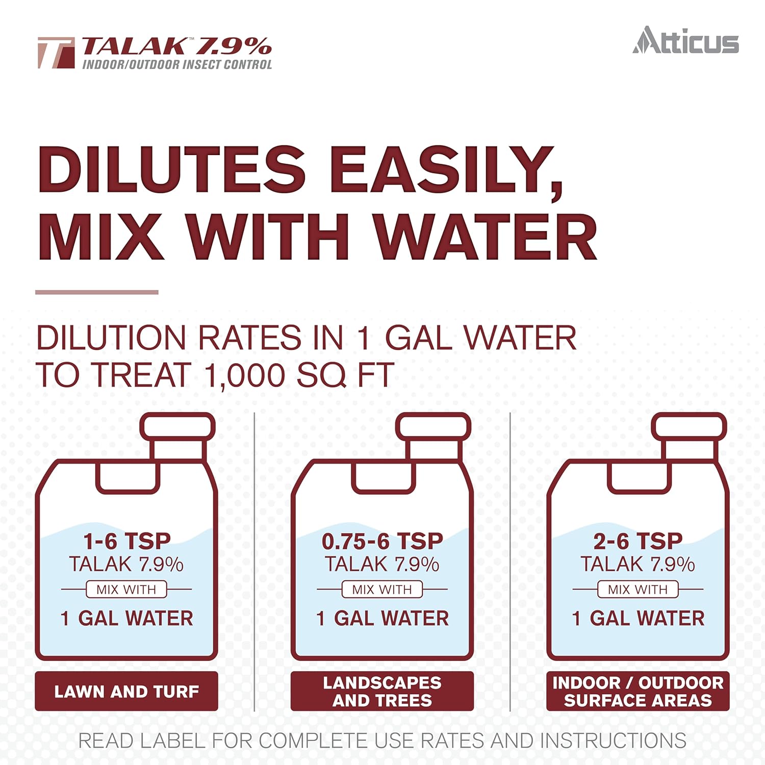 Atticus Talak 7.9% Indoor/Outdoor Bifenthrin Insecticide Concentrate (1Gal) | Control Ants, Mosquitoes, Cockroaches, Spiders, Armyworms, And 70+ More Pests, Measuring Made Easy With Tip 'N Measure Bottle