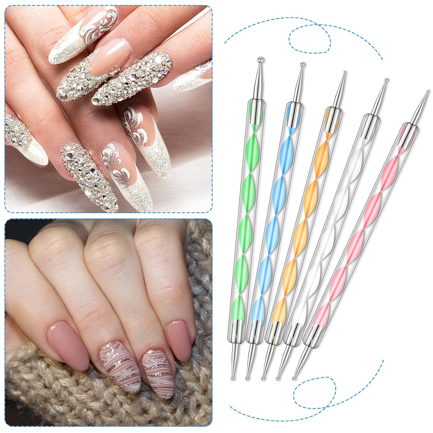 21 Pieces Nail Art Tools Kit, Resin Nail Art Palette Leaf Shape Mixing Palette and 20 Pcs Detail Brushes with Golden Edge Resin Holder Gel Polish Colors Mixing Pallet(Blue)