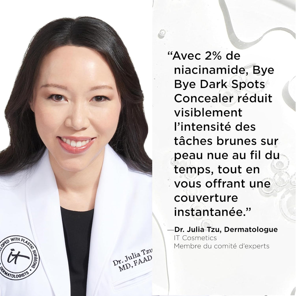 IT Cosmetics Bye Bye Dark Spots Concealer + Brightening Serum – 2% Niacinamide, Hyaluronic Acid & Caffeine - Medium Coverage, Natural Finish, All Skin Types - 0.22 fl oz