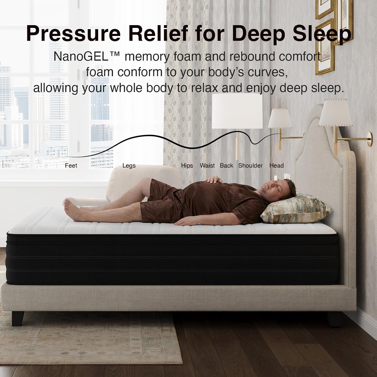 Novilla 12 Inch Queen Mattress, Cooling Queen Hybrid Mattress With Upgraded Individual Coils & Gel Memory Foam, Enhanced Support, Motion Isolation, Pressure Relief, Certipur-Us