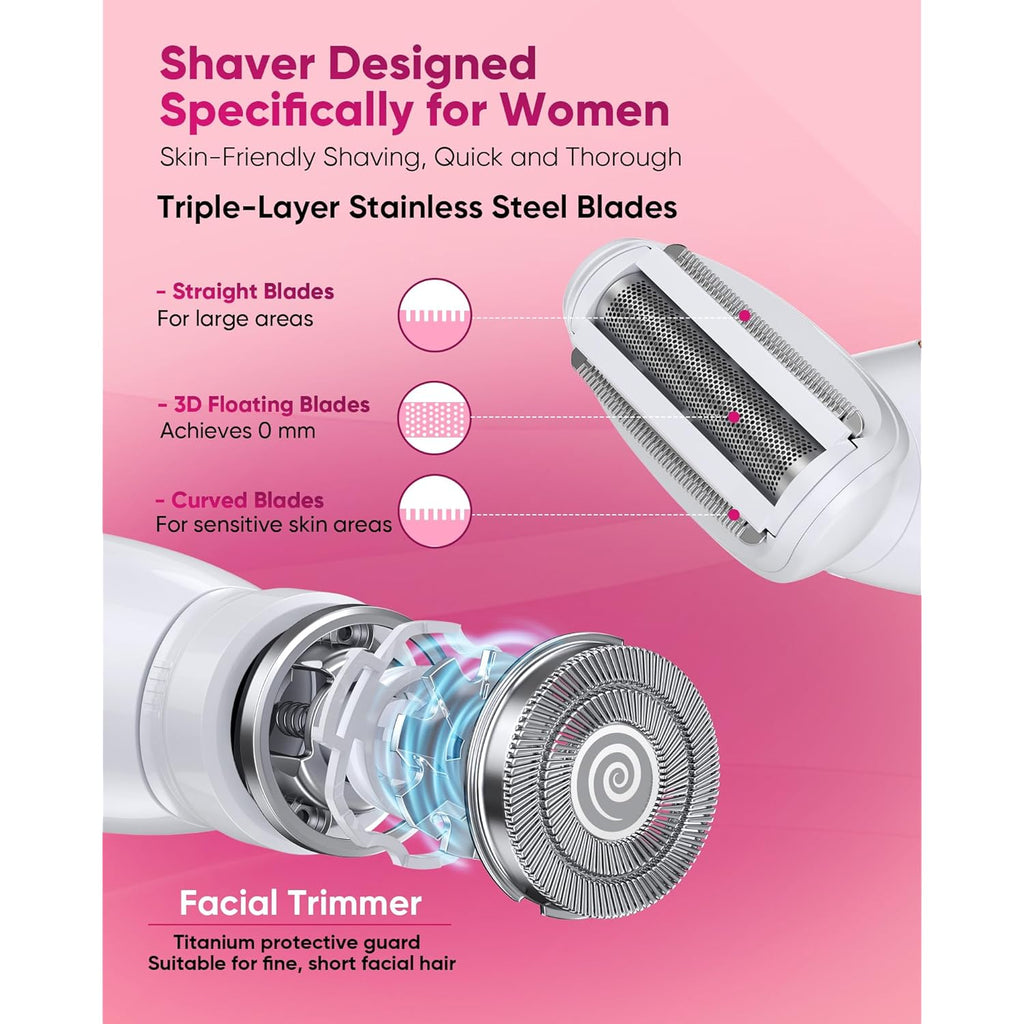 3 in 1 Bikini Trimmer for Women, Electric Razors for Women with Display, Painless Bikini Trimmer, USB Charging, Electric Shaver for Woman,Shaver for Woman for Face, IPX7 Waterproof,White