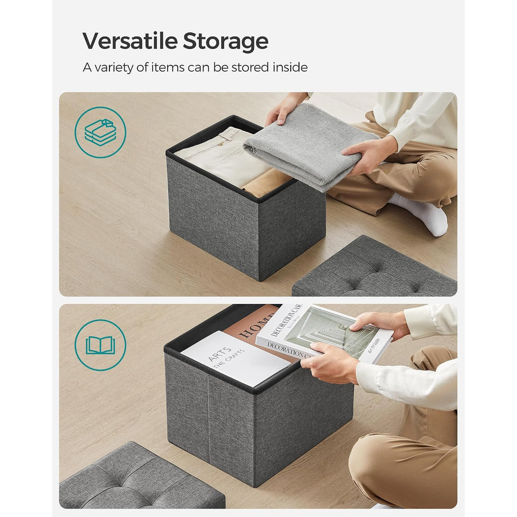 Songmics Mazie Collection - Small Folding Storage Ottoman, Foot Rest Stool, 12.2 X 16.1 X 12.2 Inches, 286 Lb Load Capacity, For Living Room, Bedroom, Home Office, Dorm, Dark Gray Ulsf102G01