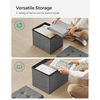 Songmics Mazie Collection - Small Folding Storage Ottoman, Foot Rest Stool, 12.2 X 16.1 X 12.2 Inches, 286 Lb Load Capacity, For Living Room, Bedroom, Home Office, Dorm, Dark Gray Ulsf102G01