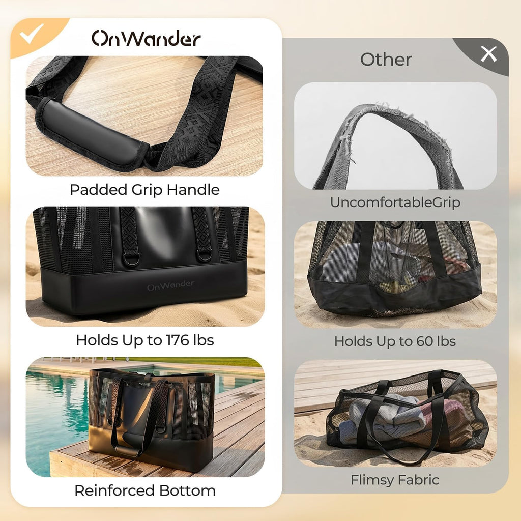Large Mesh Beach Bag, Waterproof Bottom Tote, Structured Design Waterproof Pocket, Sandproof Pool Bag For Cruise Gym