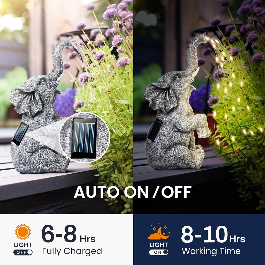 Gigalumi Solar Garden Decor Watering Elephant Statues Outdoor, Birthday Gifts For Women Mom Grandma Senior Elder, Elephant Ornament For Balcony, Garden, Patio, Yard, Lawn (Constant Lights Only)