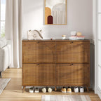 Fsbecl Shoe Storage Cabinet For Entryway With 4 Flip Drawers, Narrow Shoe Organizer With Fluted Panel, Freestanding Wood Hidden Shoe Cabinet