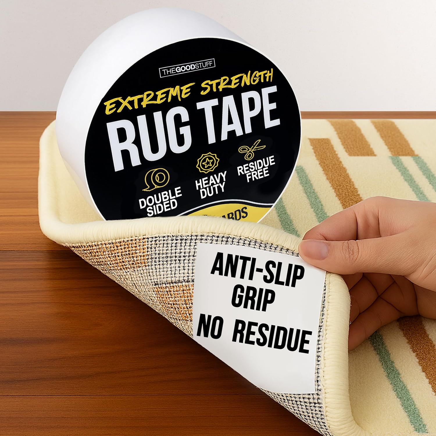 Double Sided Rug Tape [2 Inch x 30 yd] Carpet Tape for Securing Area Rugs to Carpets, Laminate, and Hardwood Floors, Easy to Remove and Restick Without Residue or Damage to Rug or Floor