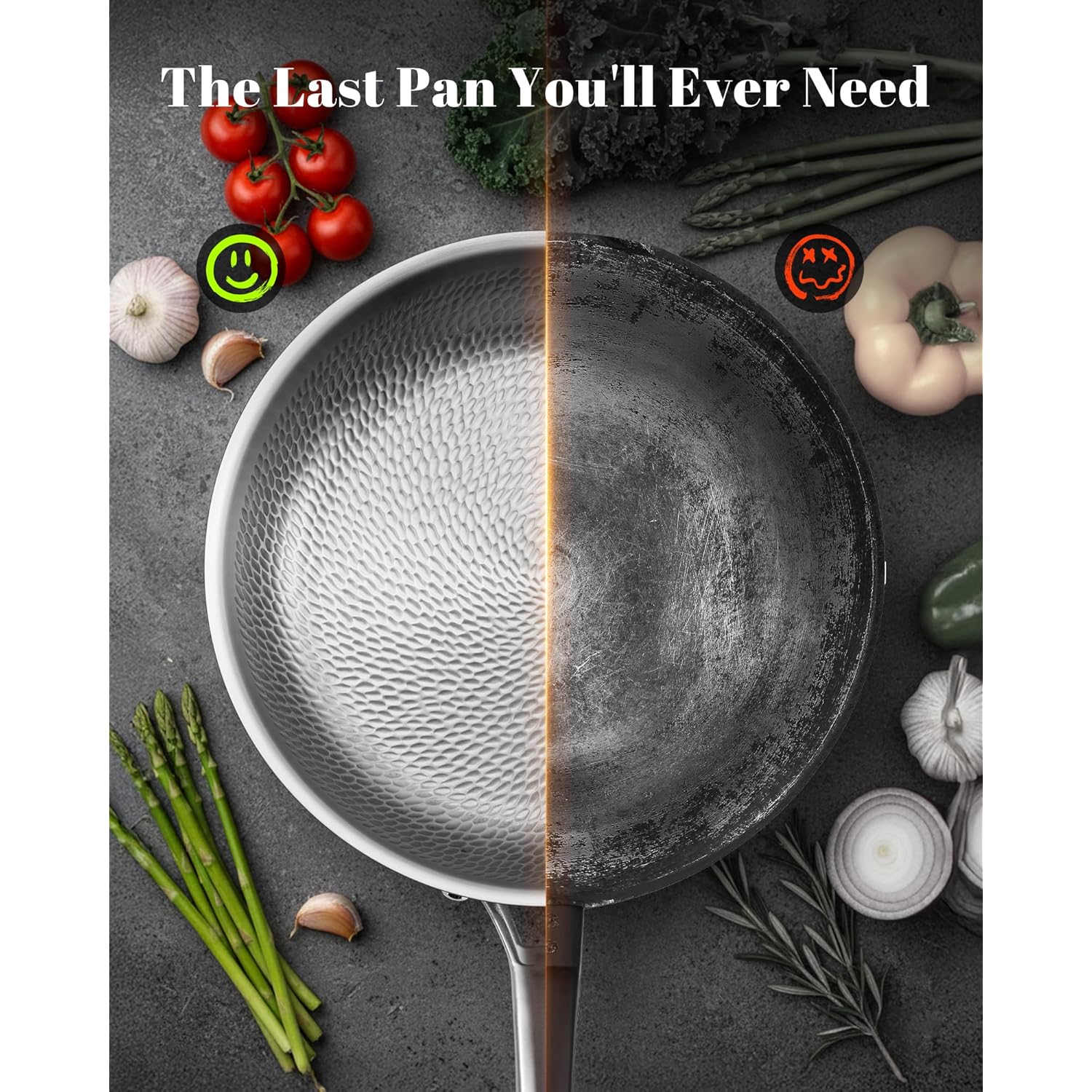 Titanium Pan, 12 Inch Pure Titanium Hammered Pro frying pan with Lid, Non-Toxic Skillet for Cooking, PFAS/PFOA/PTFE Free Cookware, Dishwasher&Oven Safe, Kitchen Induction Compatible