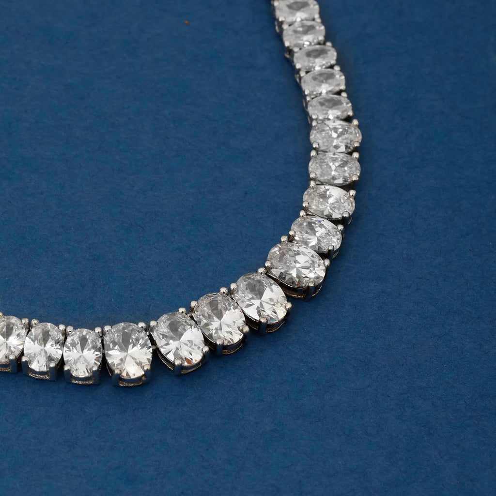 14K White Gold Lab Grown Diamond Tennis Necklace, 5.15 Carats, VS1 Clarity, E-F Color, Oval Cut 4 Prongs Fine Jewelry for Gifts