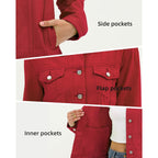 Women Denim Jacket Button Up Long Sleeve With Inner Pockets