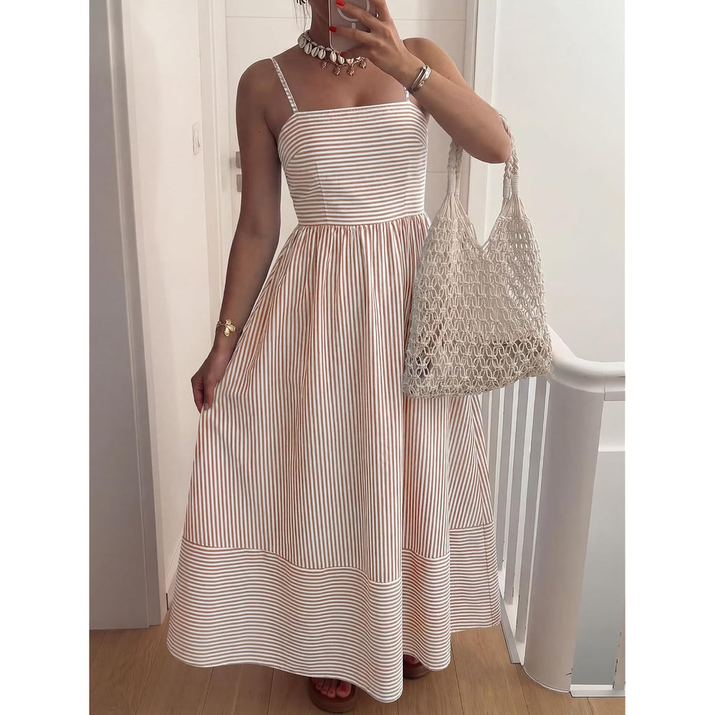 Caracilia Womens Maxi Dresses Gingham Spaghetti Strap Back Smocked Flowy Long Sundress Summer Beach Vacation Clothes 2026