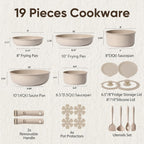 Carote 19Pcs Pots And Pans Set Non Stick, Nonstick Cookware Set Detachable Handle, Induction Kitchen Cooking Sets With Removable Handle, Rv Kitchen, Oven Safe, Taupe