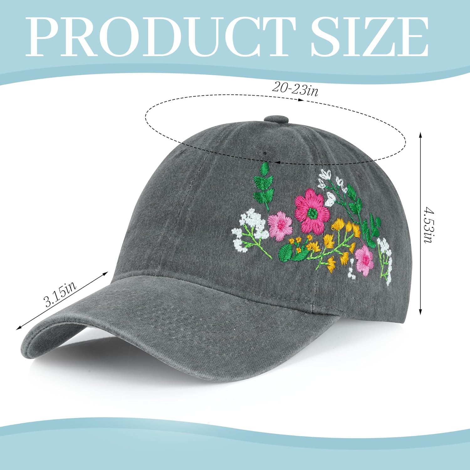 HOVEOX Flower Baseball Cap Embroidered Hat Baseball Cap Women's Hats Trendy Embroided Flower Gift for Woman