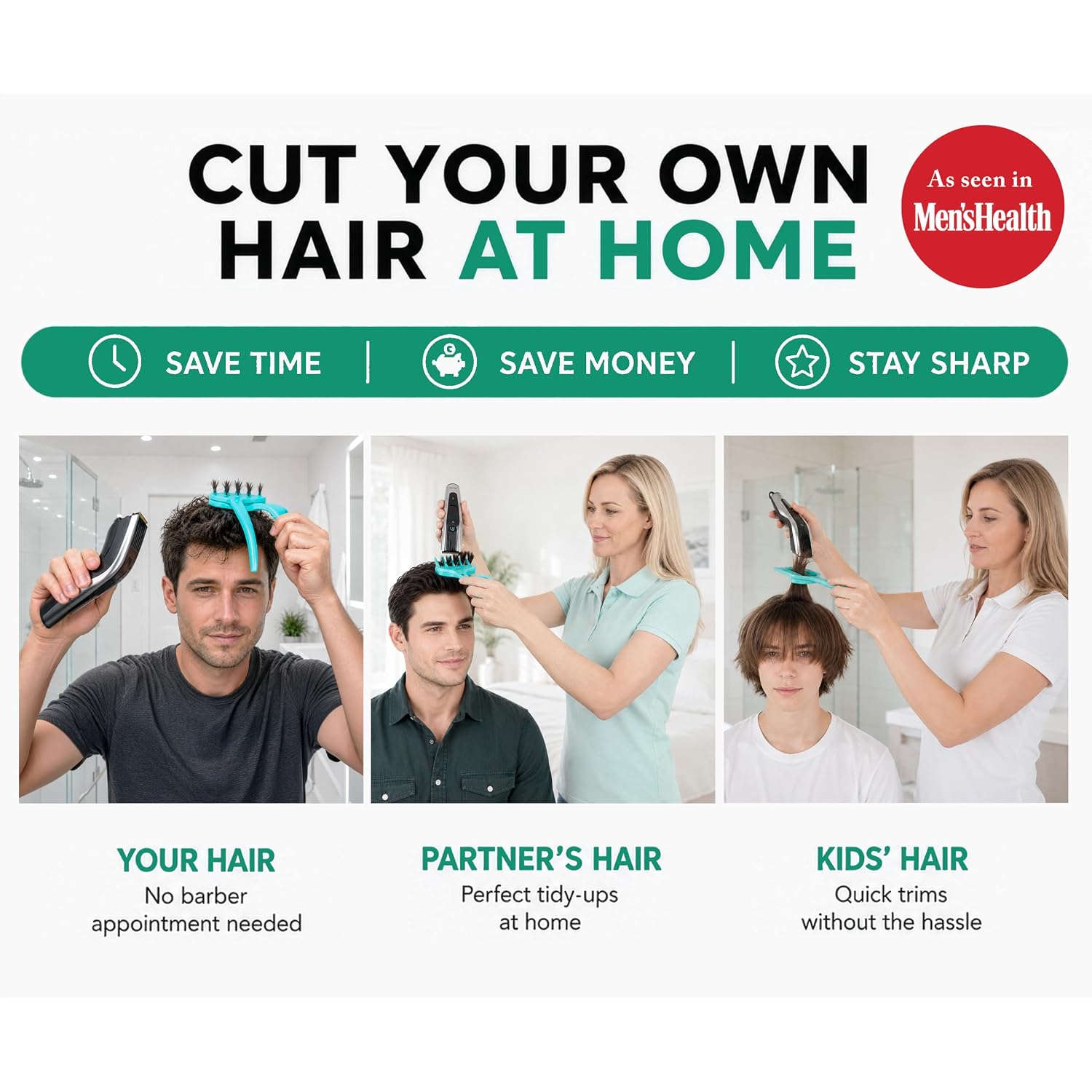 Cut Your Own And Other'S Hair At Home The Easy Way | Diy Haircut Tool For Everyone | Use With Your Hair Clippers For Clean, Even Trims Every Time With Grip And Trim.