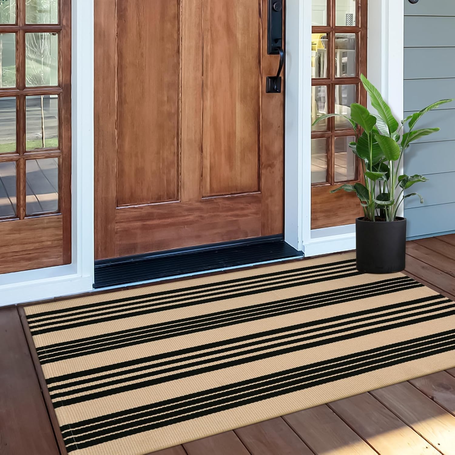 OJIA Front Door Mat 24"x51", Machine Washable Porch Rug Outdoor Door Mat Striped Entryway Rugs Indoor Outdoor Rugs Cotton Woven Entry Rug for Kitchen/Bathroom/Farmhouse/Home Entrance