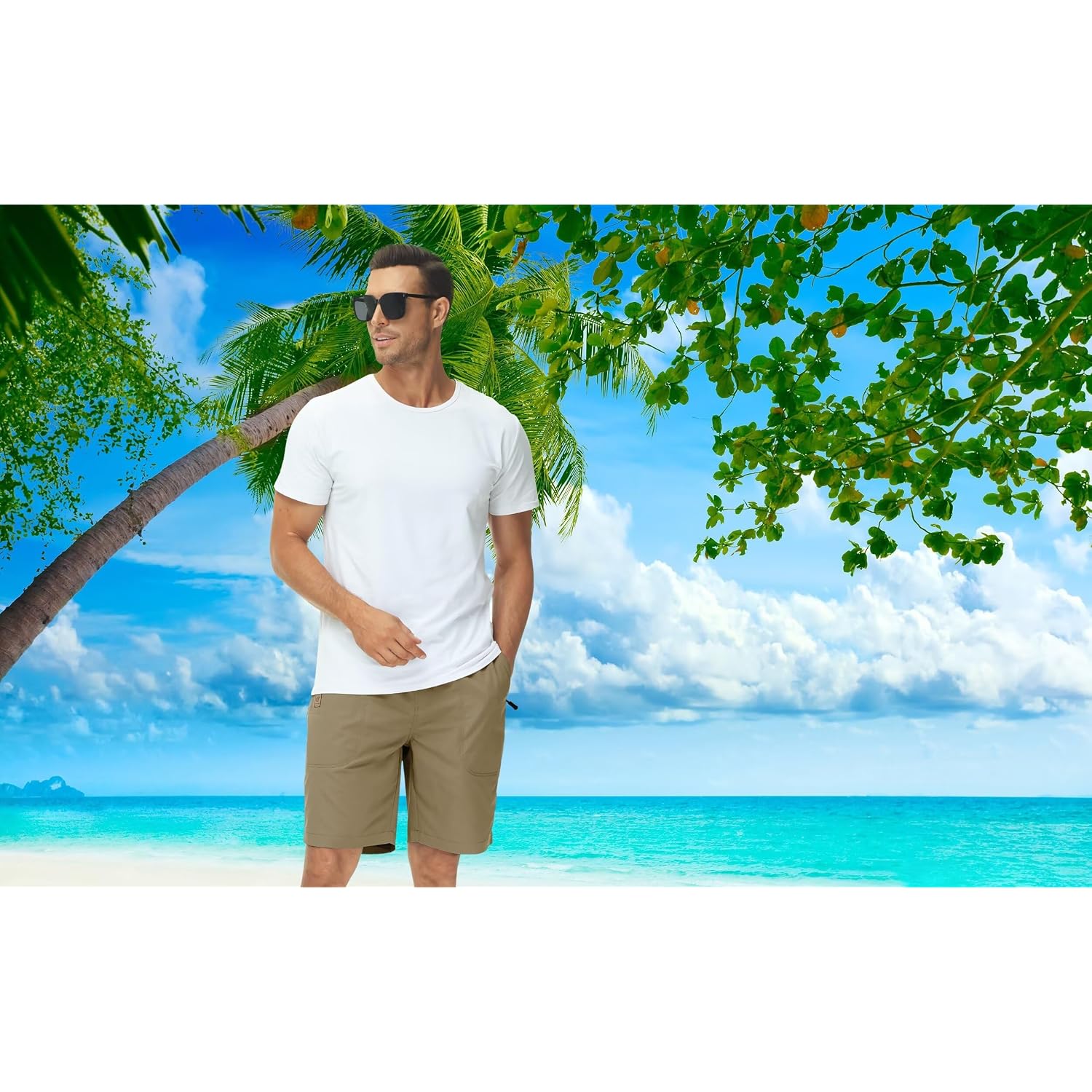 Qpngrp Men'S Stretch Waist Casual Shorts With 5 Pockets Include 1 Zipper Pocket