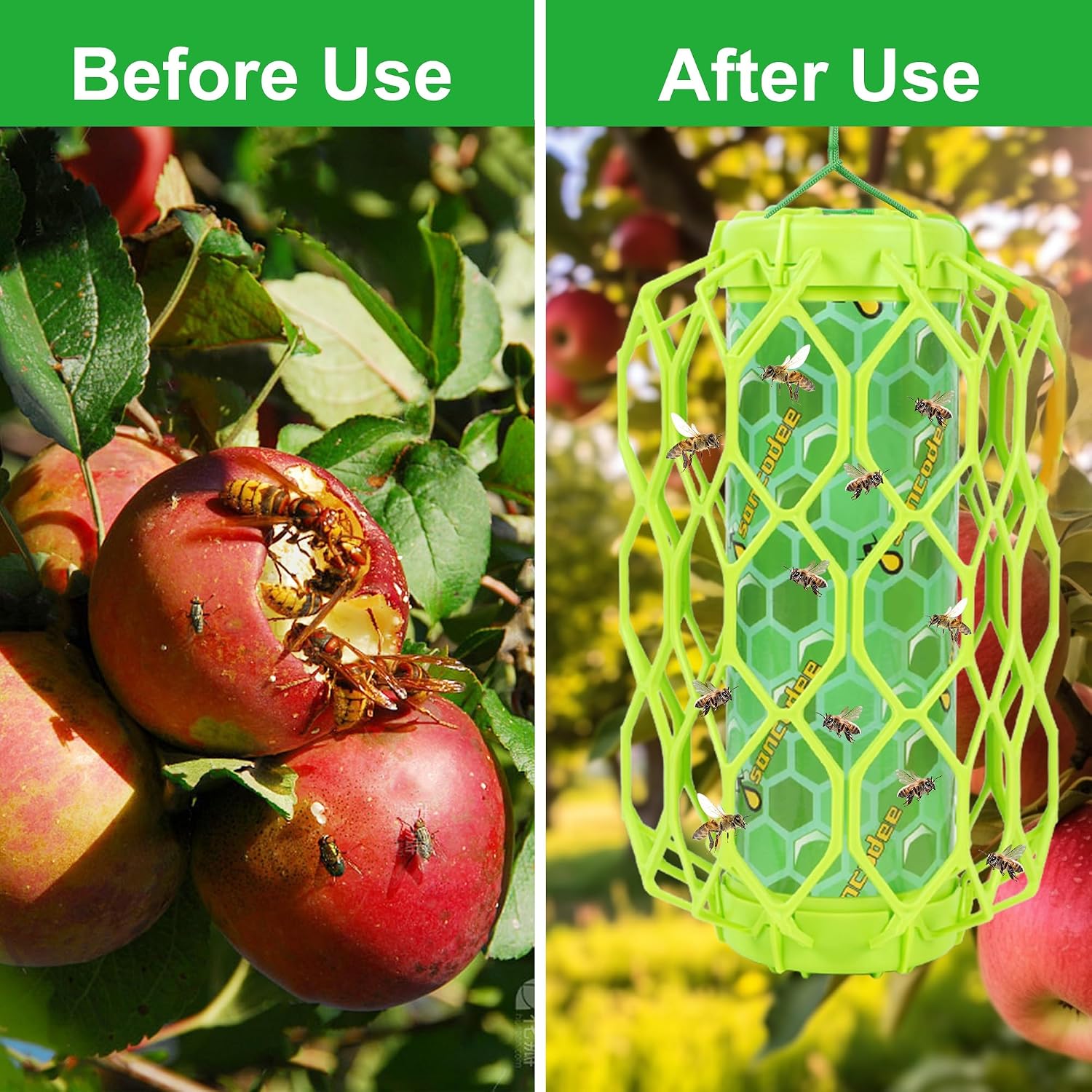 4 Pack Wasp Trap Outdoor Hanging, Carpenter Bee Catchers For Outside(Green) | Reusable Traps With 8 Sticky Refill Sheets, Bee Killer For Hornet Mud Dauber Yellow Jacket, Bug Catcher
