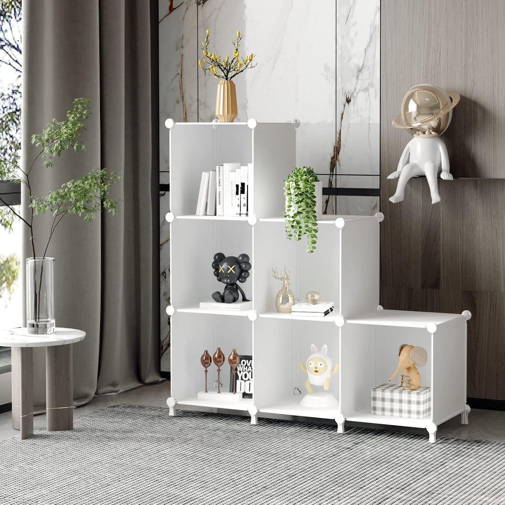 Awtatos Cube Storage Organizer, Storage Cubes Shelves Bookshelf, 6 Cube Closet Organizers And Storage, Diy Stackable Plastic Clothes Organizer Shelving For Bedroom, Home, White
