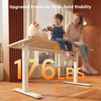 FEZIBO Standing Desk, 48 × 24 Inches Electric Height Adjustable, Sit and Stand Up, Computer Office Desk with Splice Board, White Frame/Maple TOP