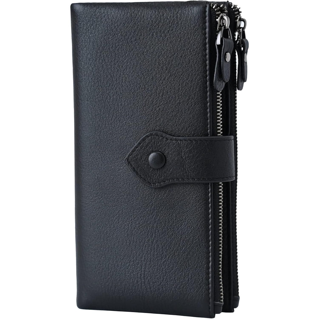 Bveyzi Women Soft Leather Rfid Blocking Bifold Slim Wallets Ladies Credit Card Holder Double Zipper Pocket | Soft