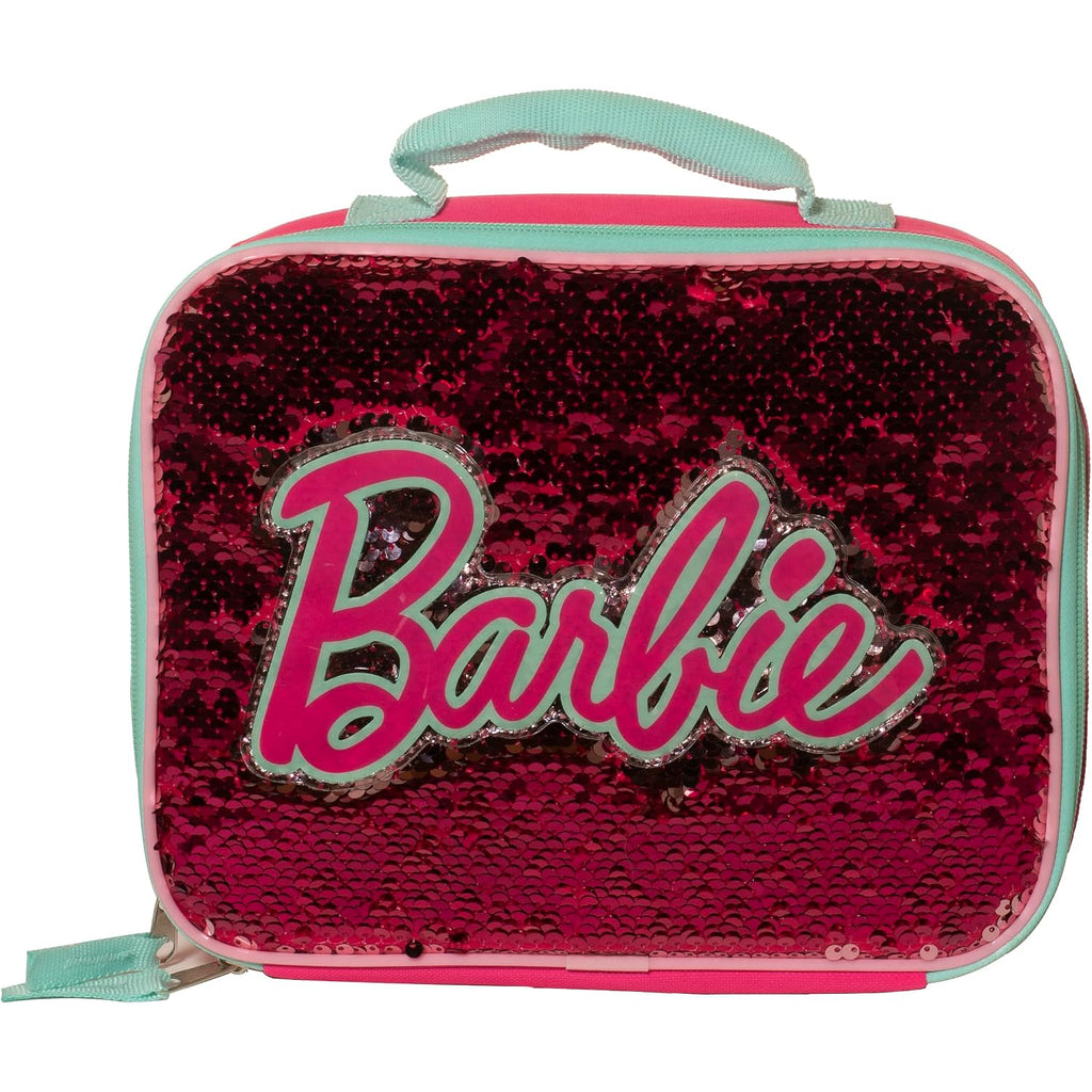 Ai Accessory Innovations Barbie 4 Piece Backpack Set, Sparkle & Shine With This Magic Flip Sequin School Bag For Girls With Zip Front Pocket, Pink